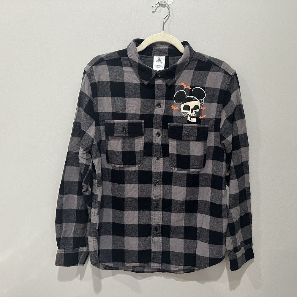 Disney 2021 Disneyland Halloween Trick‎ Treat Gray Plaid Flannel Shirt Medium